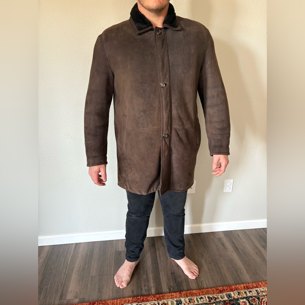 GALLOTTI Italian Made Men's Brown Suede Coat with Shearling